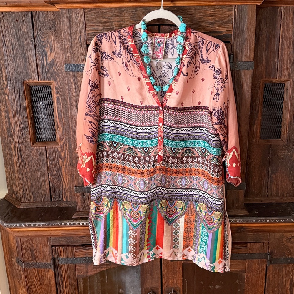 Johnny Was Vibrant Patterned Tunic Size MED